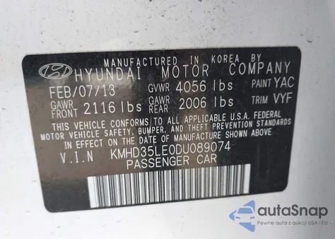 2013 Hyundai Elantra Gt z USA, uszkodzony, nr VIN KMHD35LE0DU089074